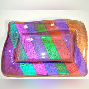 Multicolor Iridescent Glass Jewelry Dish